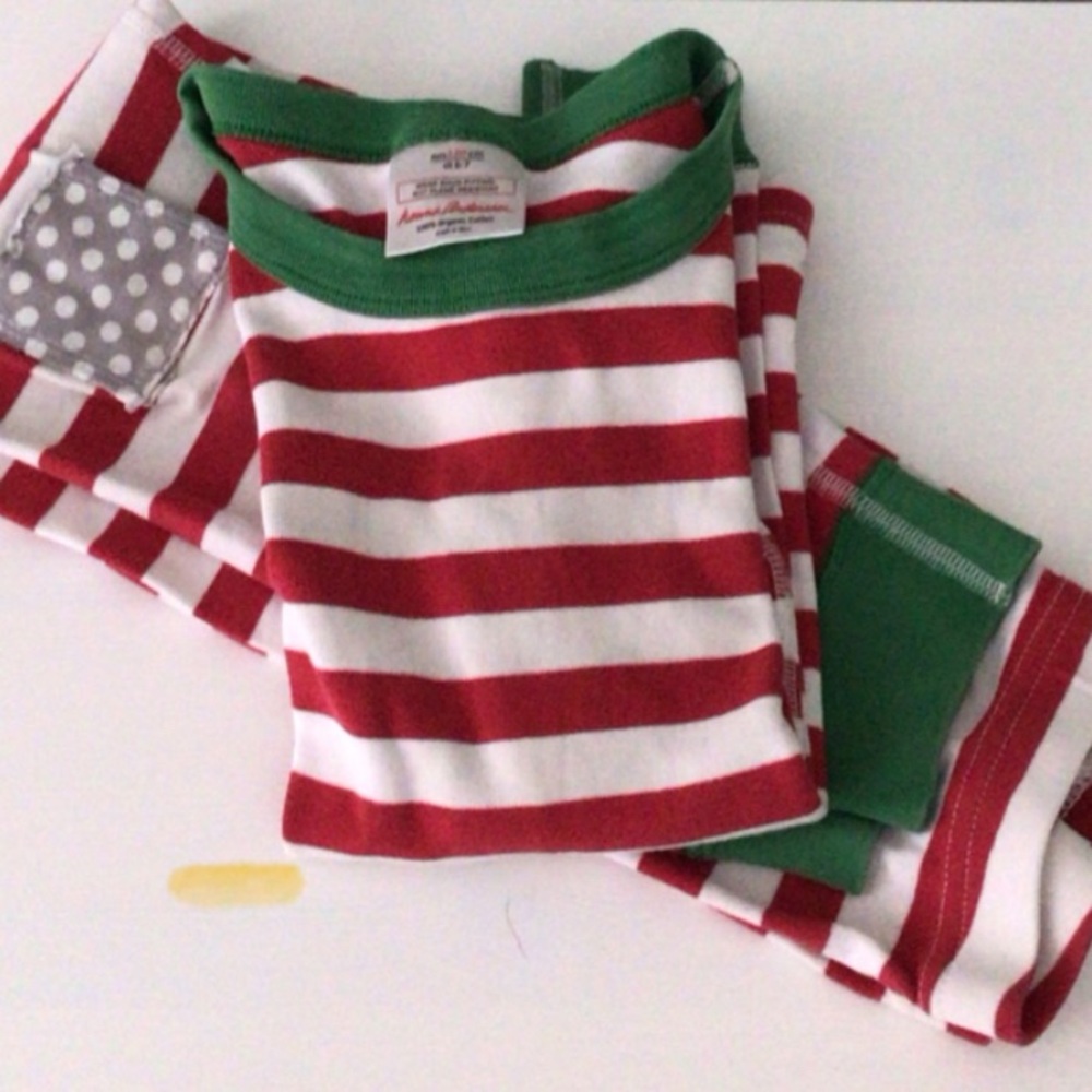 Hanna Andersson Red & Green Striped Kids Pajamas Long Sleeve Size 6-7